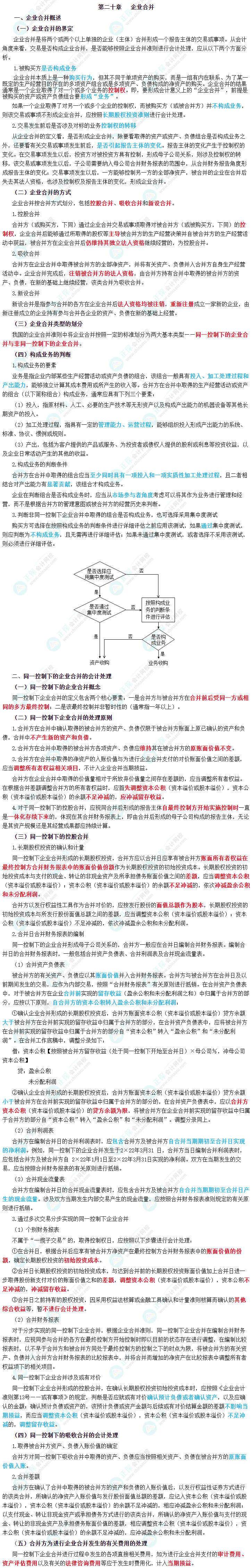 2023年中級會計職稱《中級會計實務》三色筆記第二十章：企業(yè)合并