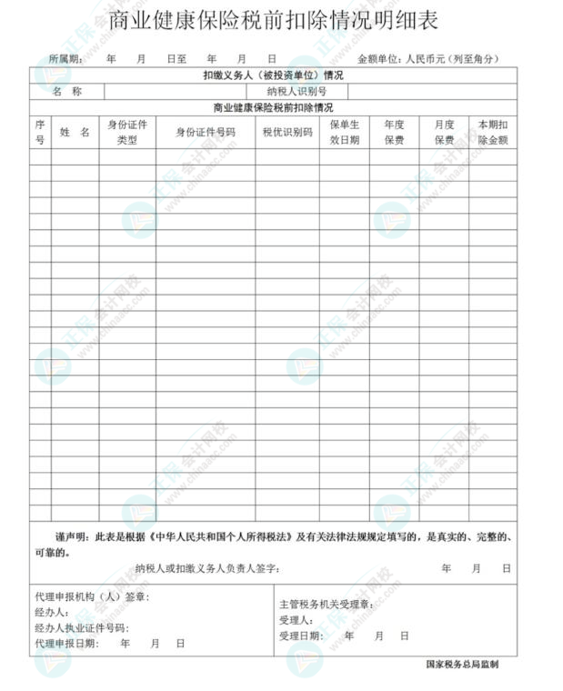 商業(yè)健康保險稅前扣除情況明細表