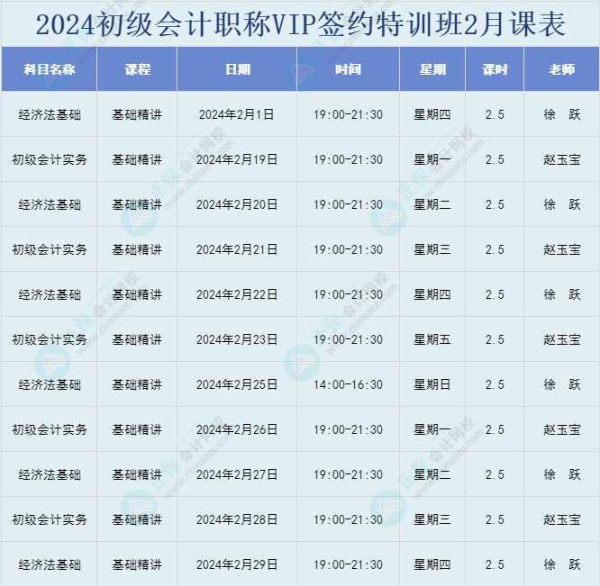 開(kāi)課啦！2024年初級(jí)會(huì)計(jì)職稱VIP簽約特訓(xùn)班直播課表安排