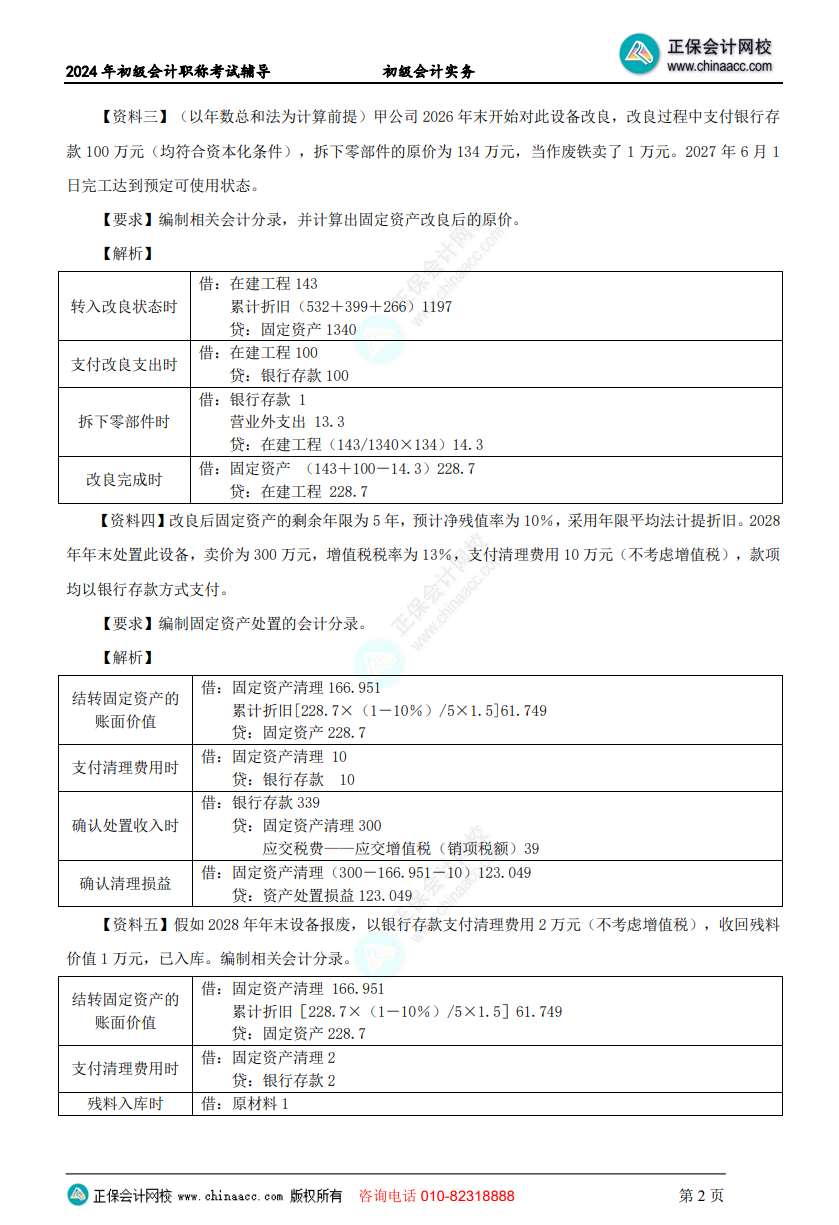 【答案下載】初級會計實務高志謙老師母儀天下：非流動資產專題答案下載