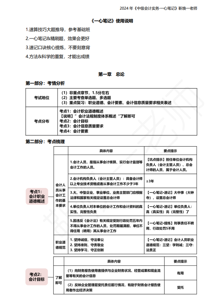 【一心筆記】靳煥一老師2024《中級(jí)會(huì)計(jì)實(shí)務(wù)》第1章 總論