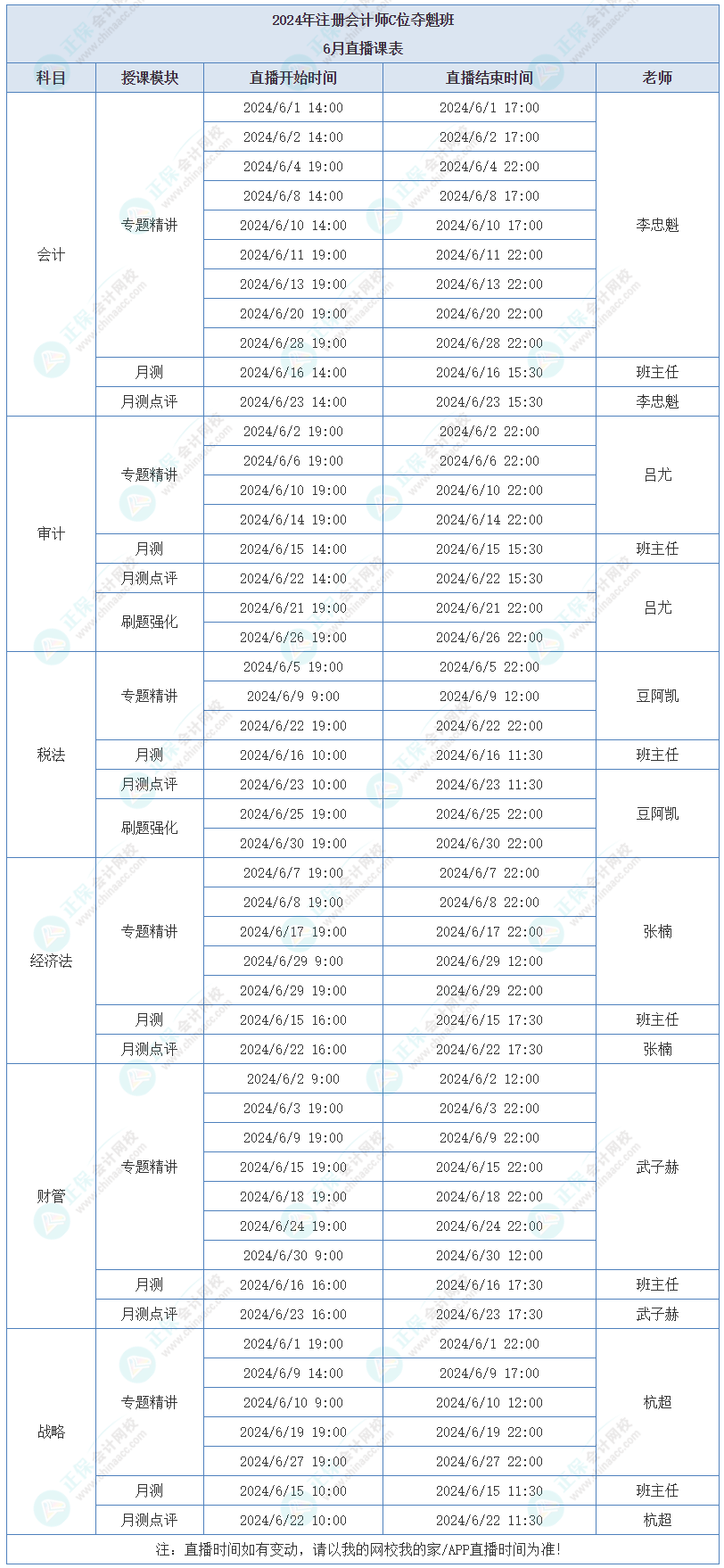 注會(huì)C位奪魁班6月課表