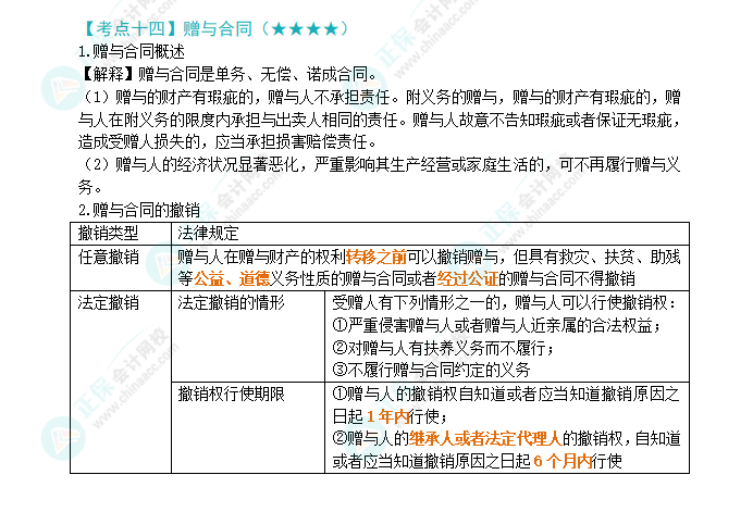 2024年注會《經(jīng)濟法》第4章高頻考點14：贈與合同