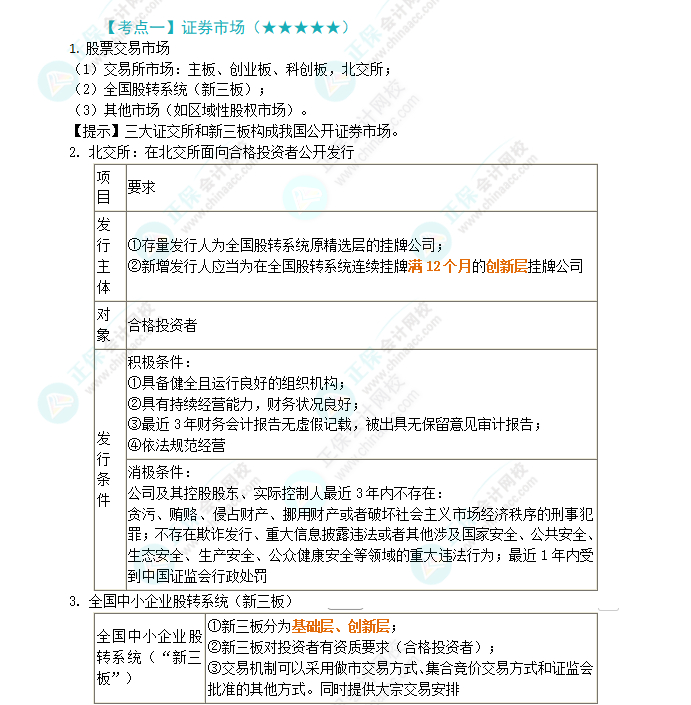 2024年注會第7章高頻考點(diǎn)1：證券市場