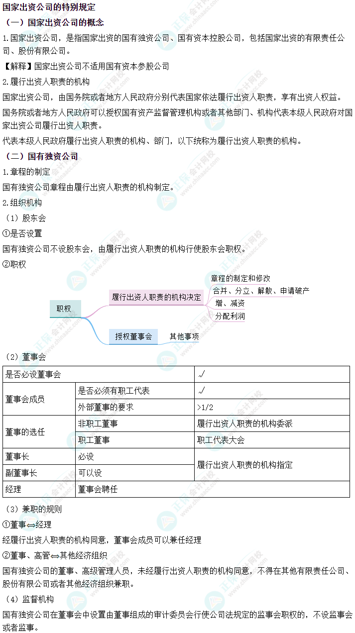 2024中級會計《經濟法》必會考點-國家出資公司的特別規(guī)定