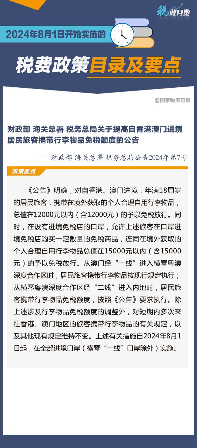 2024年8月1日開始實(shí)施的稅費(fèi)政策