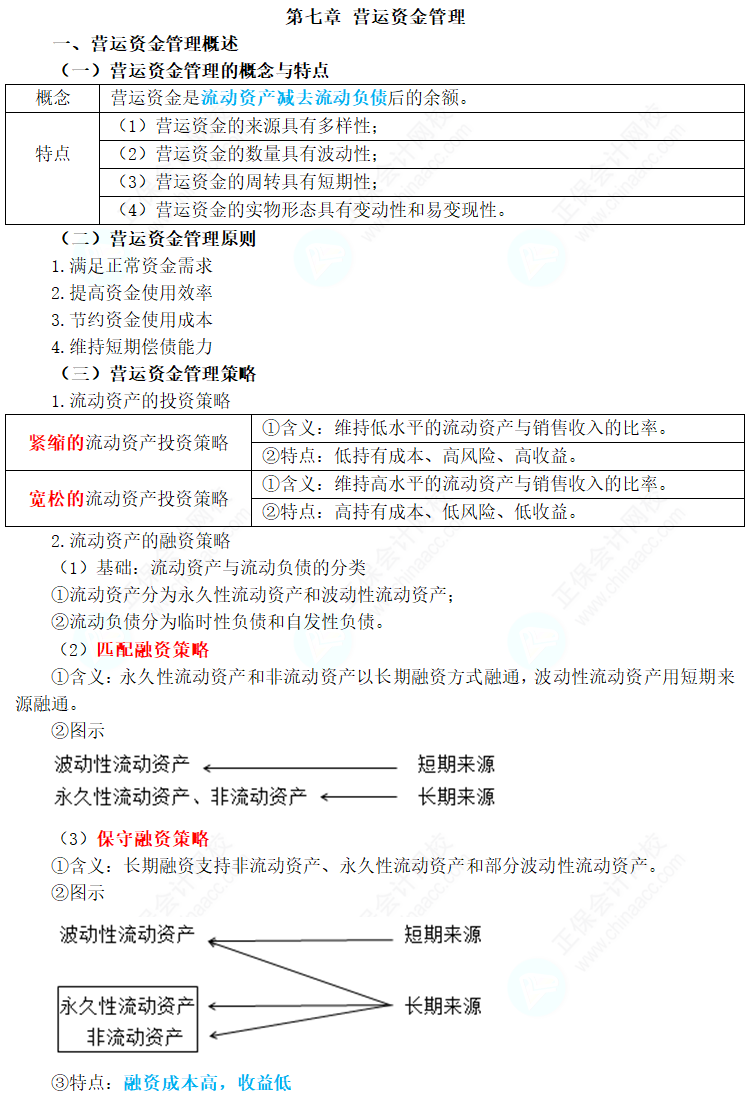 2024年中級會計職稱《財務管理》三色筆記第七章：營運資金管理