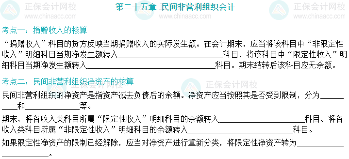 【默寫本】2024中級會計實務填空記憶——民間非營利組織會計